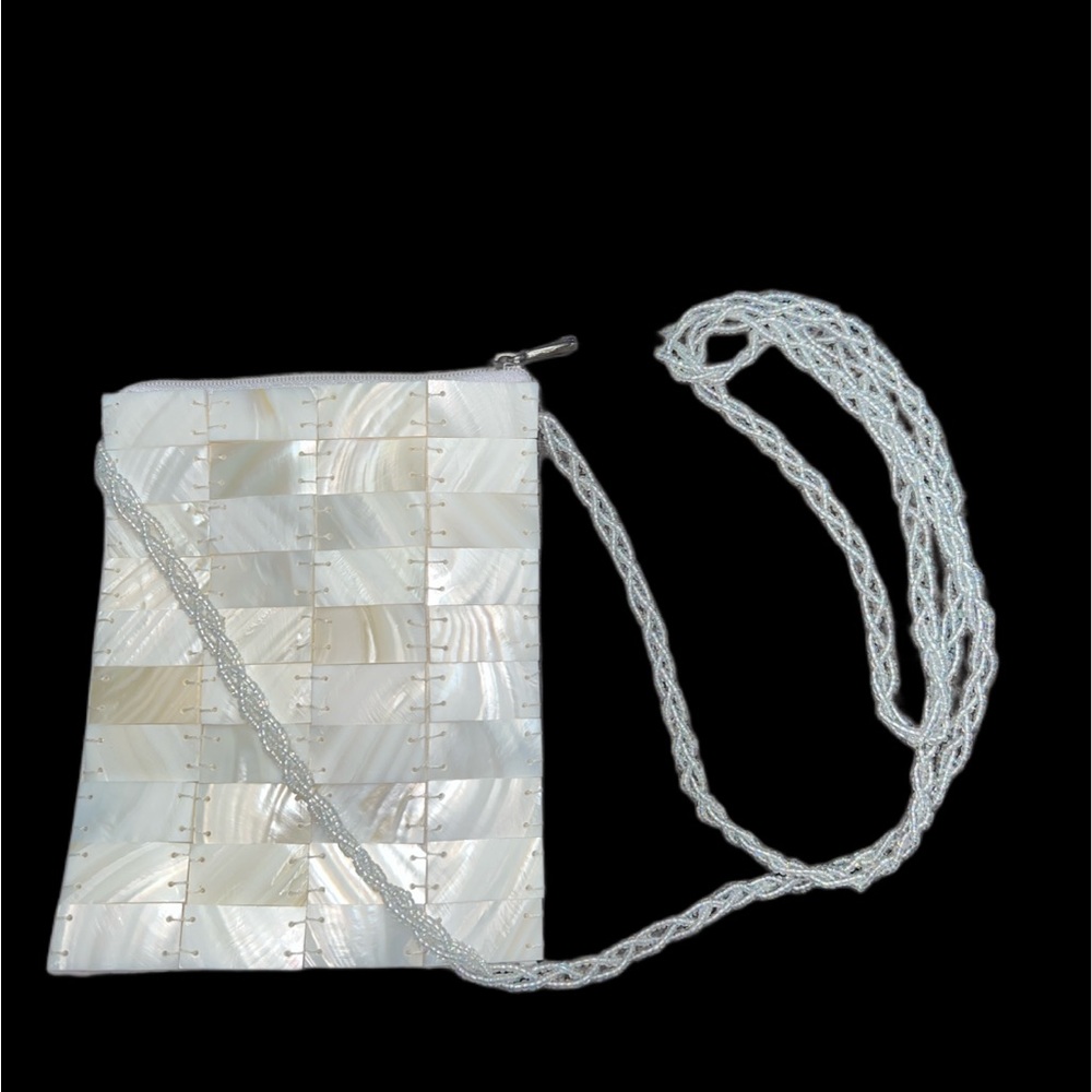 Mad By Design Handmade Mother of Pearl & Natural Horn Cream Cross Body Bag